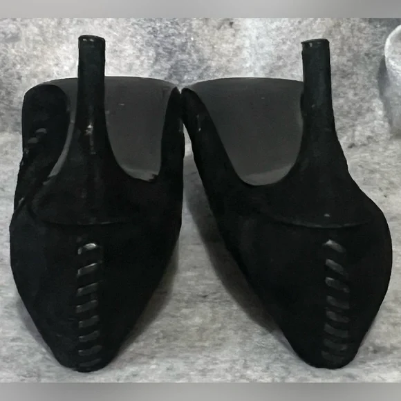 VTG*Salvatore Ferragamo Nero Suede/Leather Patchwork Pumps~7.5B~square toes - Picture 14 of 16